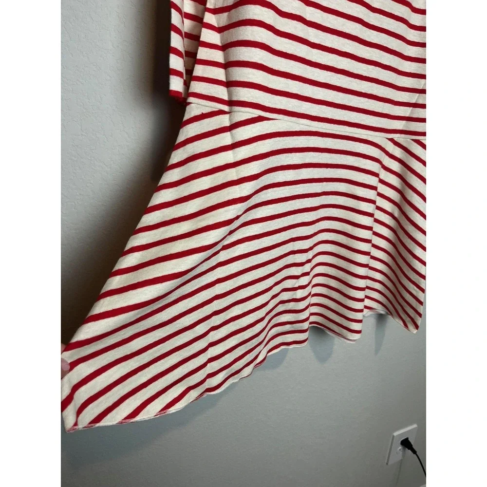 Tory Burch Dress Womens XS Red Striped Linen Boat Neck 3/4 Sleeve Fit & Flare